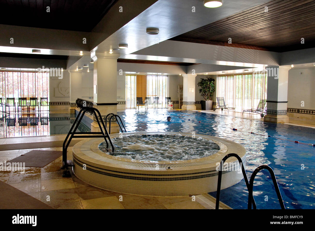 Indoor pool and Jaccuzzi, The Spa, The Runnymede-on-Thames Hotel, Runnymede, Surrey, England, United Kingdom Stock Photo