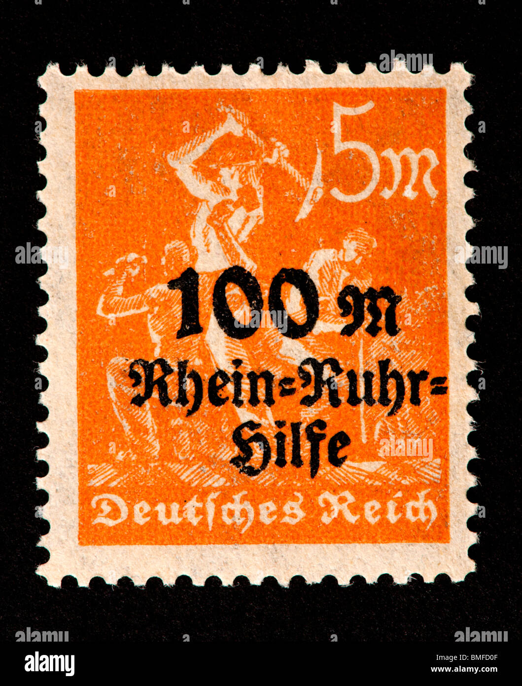 Postage stamp from Germany depicting miners, overprinted for semipostal use. Stock Photo