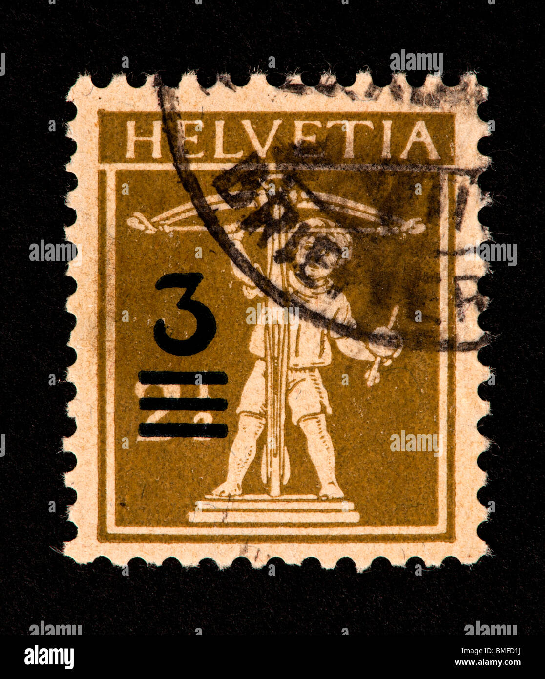 Postage stamp from Switzerland depicting William Tell's son. Stock Photo