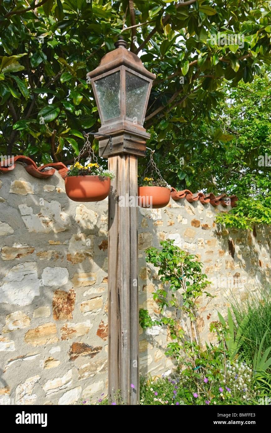 Lamp post located in the garden of The Old Whaling Station from Monterey, California. Stock Photo