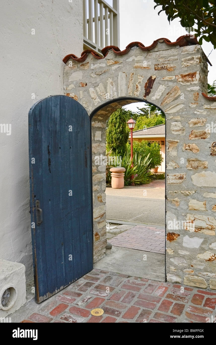 Doorway leading to the garden of The Old Whaling Station from Monterey, California. Stock Photo