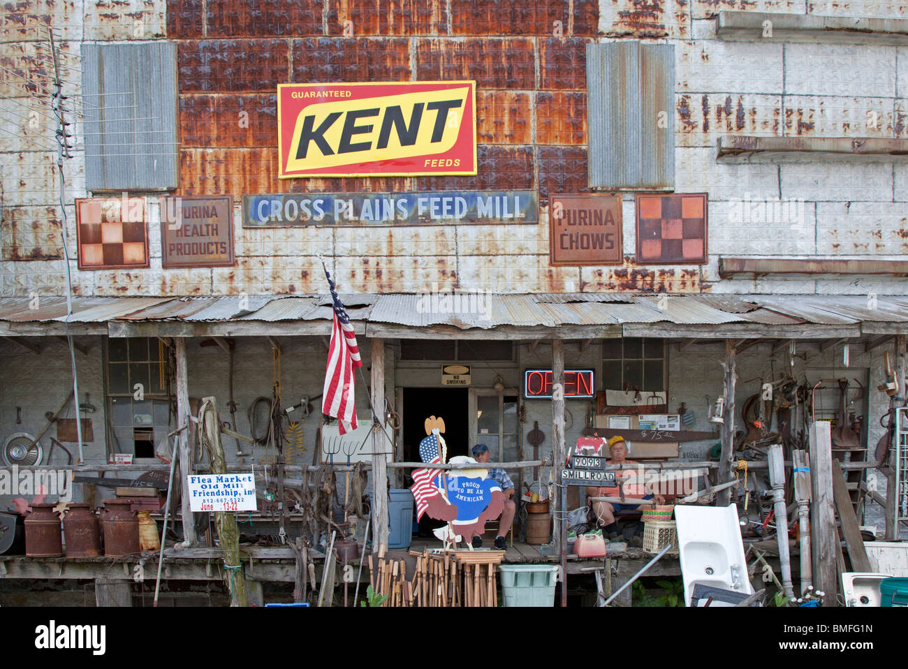 Cross Plains, Indiana - The old Cross Plains Feed Mill, now converted to a junk shop. Stock Photo