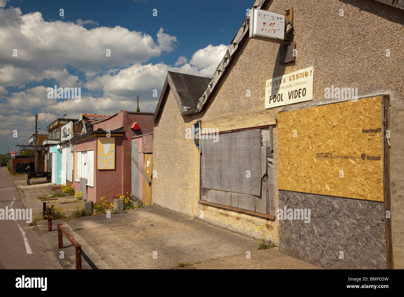 derelict shops in Jaywick, Essex UK Stock Photo