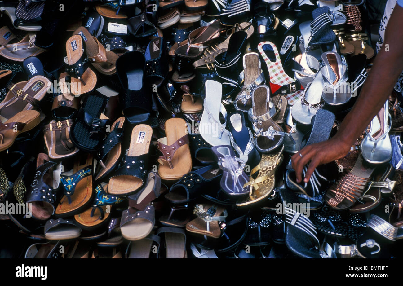 Shoes for sale at a street stall Mumbai India Stock Photo Alamy