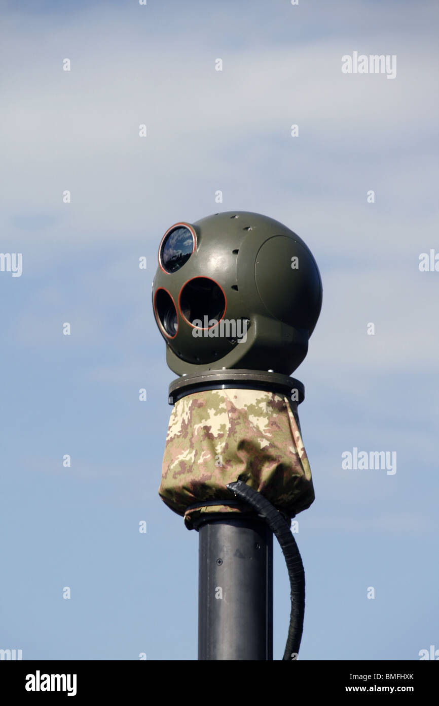 a military cctv surveillance camera at open day event Stock Photo