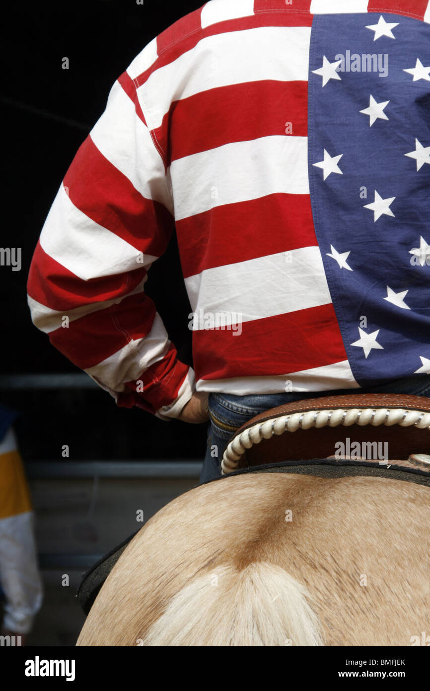 Rider Withe Star cowboy rider riding wearing stars and stripes shirt Stock Photo - Alamy