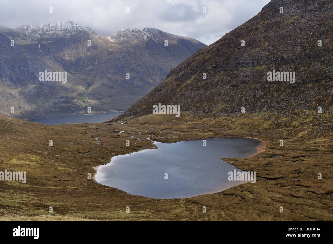 Loch Toll an Lochain, Fisherfield forest, Scotland with An Teallach behind Stock Photo