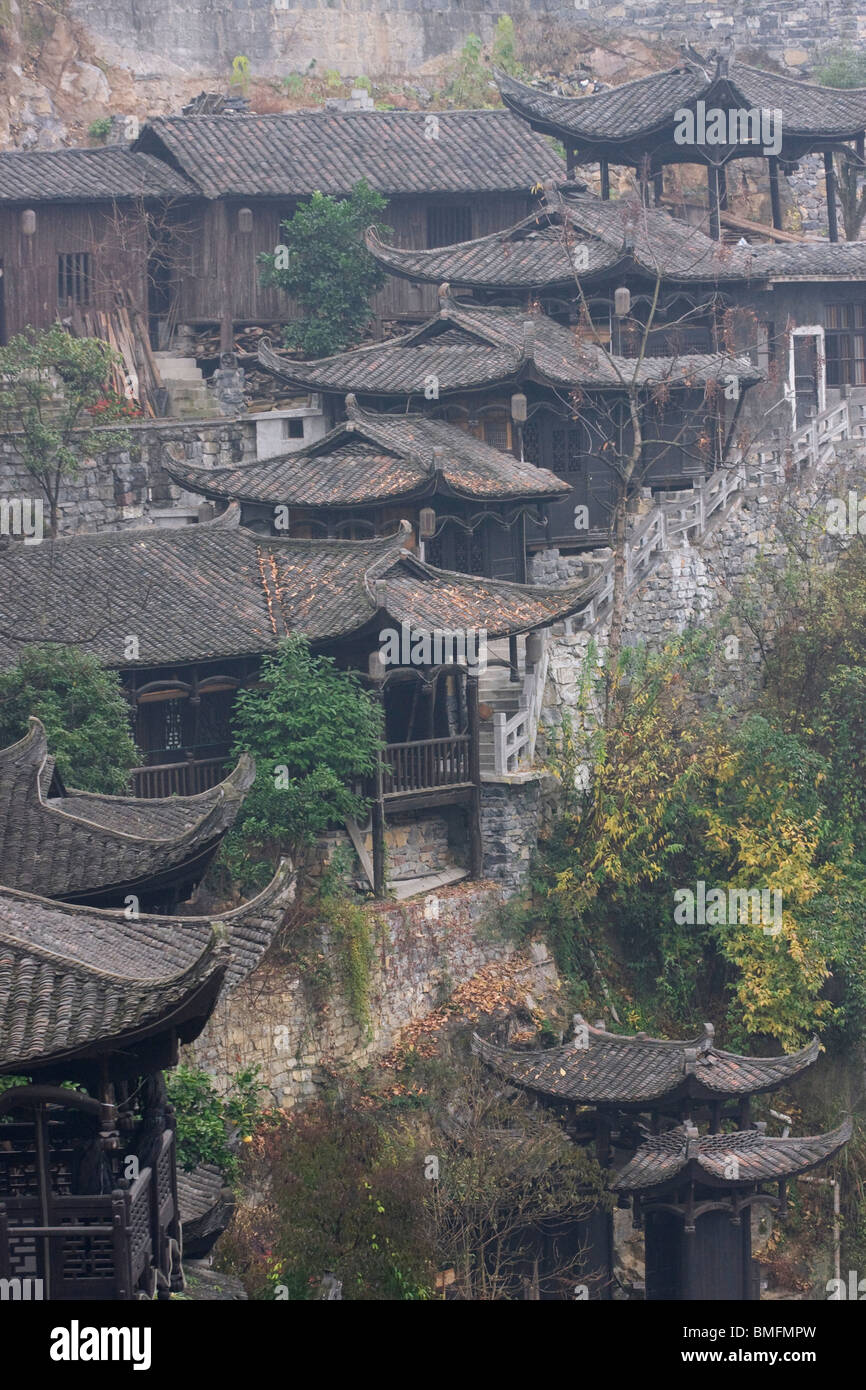 Tujia traditional architecture on the hillside, Furong Town, Xiangxi Tujia and Miao Autonomous Prefecture, Hunan, China Stock Photo
