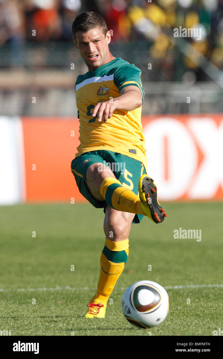 Jason Culina of Australia kicks the ball during an international football friendly against the USA ahead of the 2010 World Cup. Stock Photo