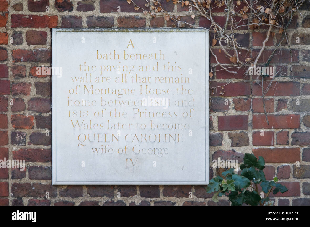 Plaque in Greenwich Park marking site of Montague House and Queen