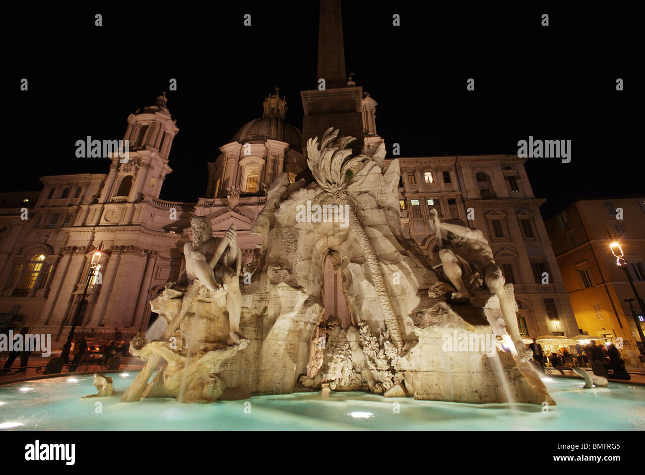 Bernini fountain quattro Fiumi 'The Four Rivers' Navona square Rome Italy Stock Photo