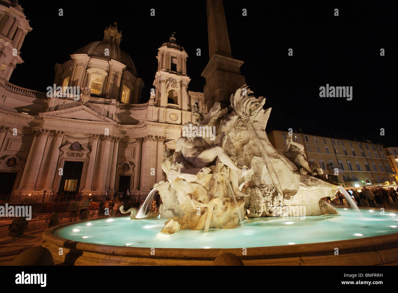 Bernini fountain quattro Fiumi 'The Four Rivers' Navona square Rome Italy Europe Stock Photo