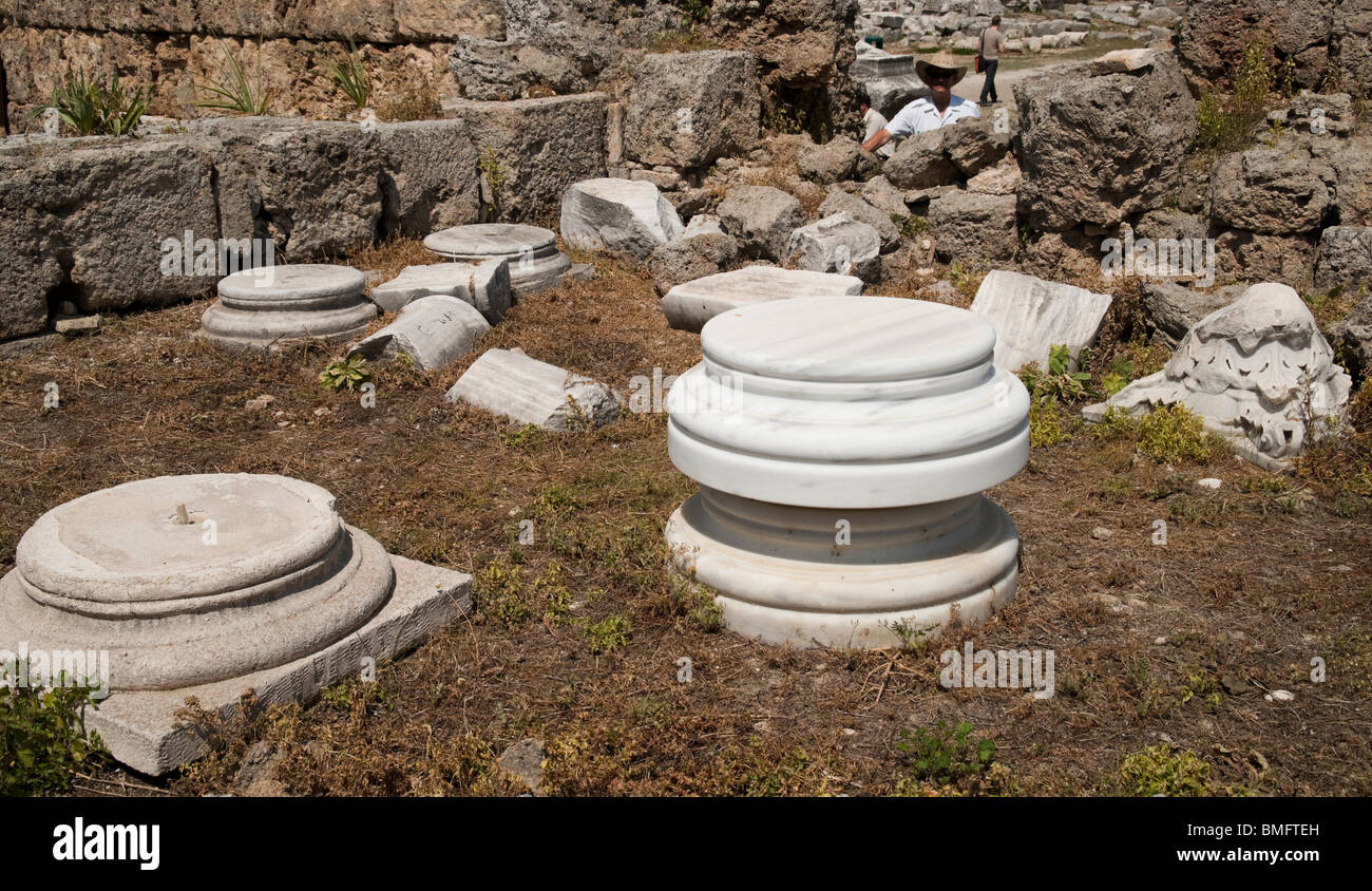 Turkey Antalya - Perge or ancient Pergamon - new marble bases for Ionic columns Stock Photo