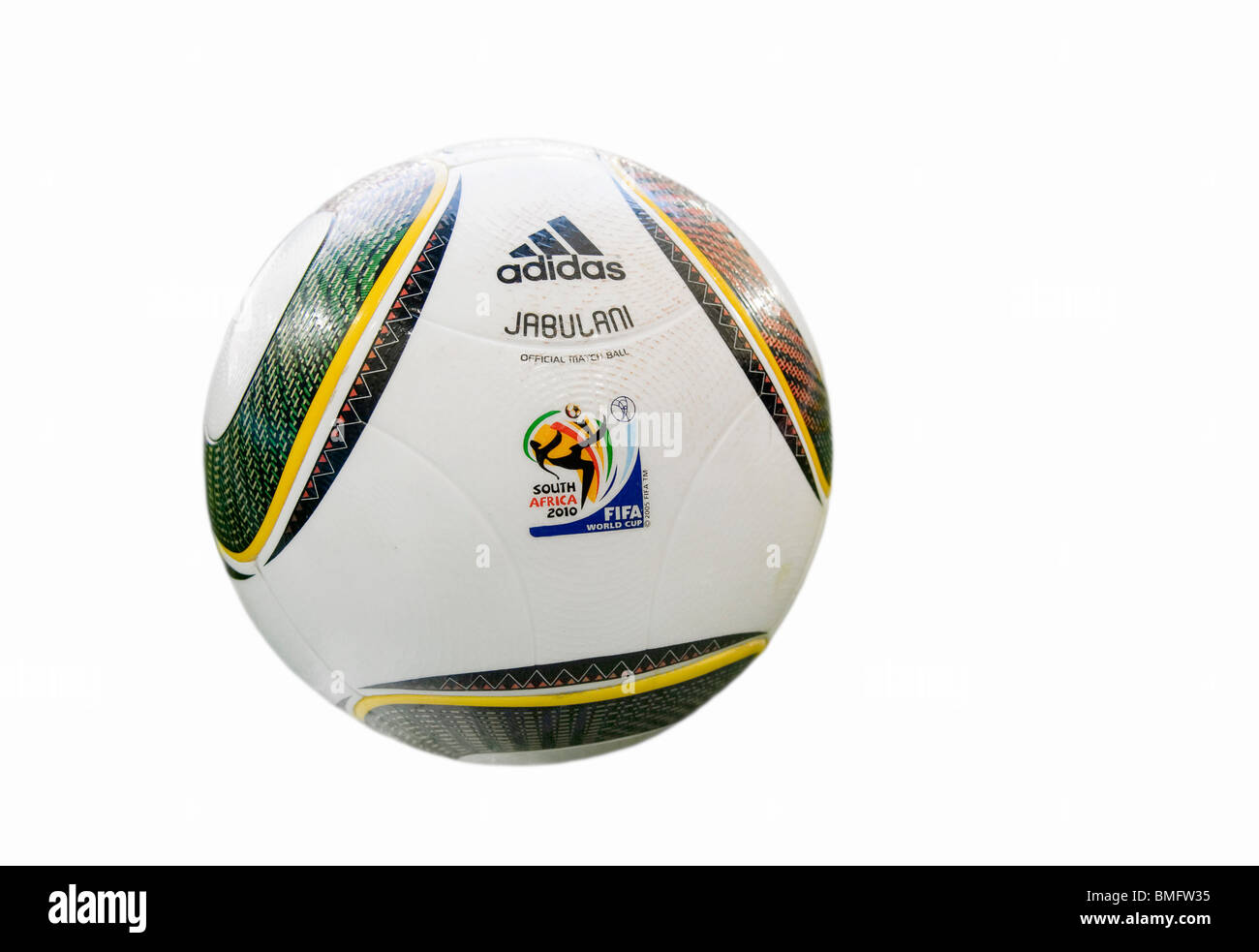 Jabulani, official matchball of FIFA World Cup 2010 in South Africa on white background Stock Photo
