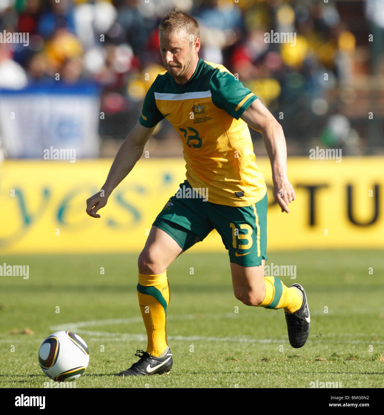 Vincenzo Grella of Australia drives the ball during an international friendly against the USA ahead of the 2010 World Cup. Stock Photo