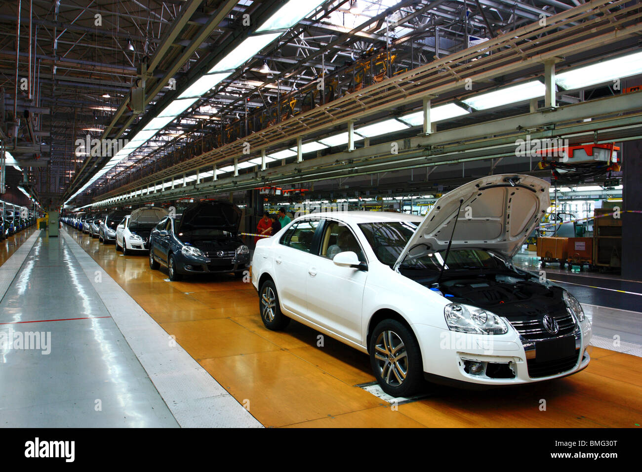 Cars on assembly line, First Automobile Works, Changchun, Jilin Province, China Stock Photo