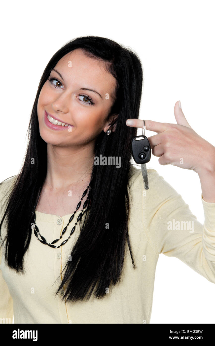 Woman with car keys after driving test Stock Photo