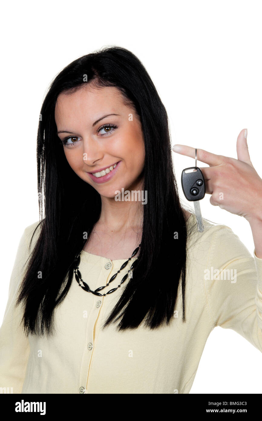 Woman with car keys after driving test Stock Photo