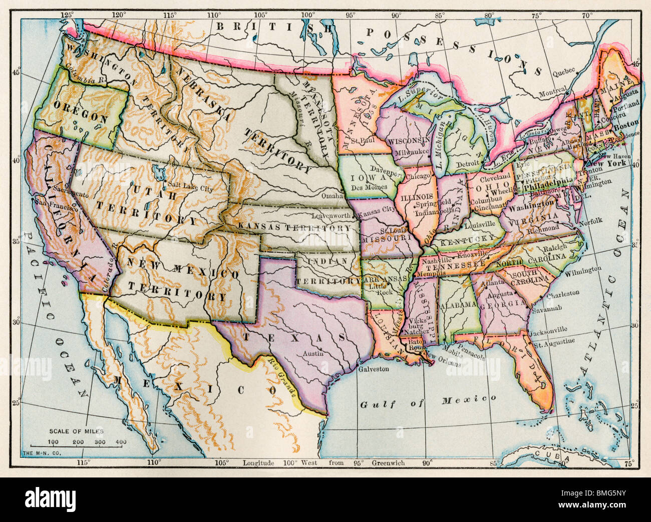 Map Of The United States During - United States And Territories At The Beginning Of The Civil War Color BMG5NY