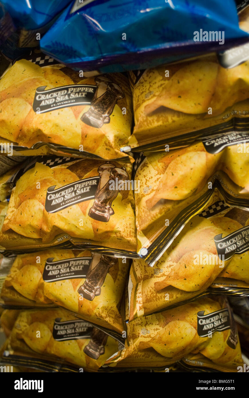 A display of tasty chips in a supermarket in New York seen on Friday, June 4, 2010. (© Richard B. Levine) Stock Photo