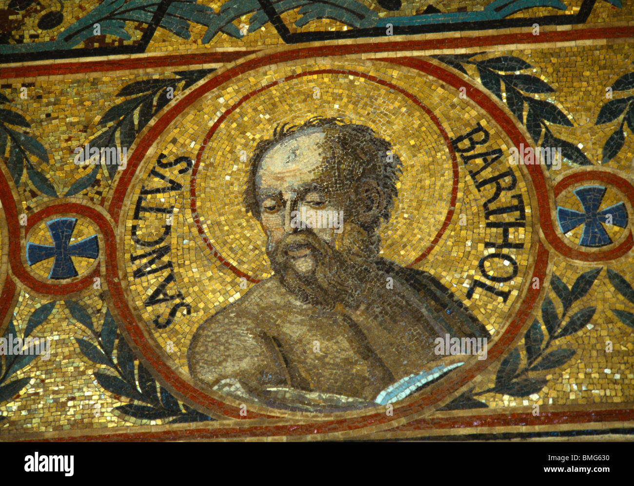 Palermo Sicily Italy The Palatine Chapel In The Norman Palace Mosaic Of Saint Bartholomew Stock Photo