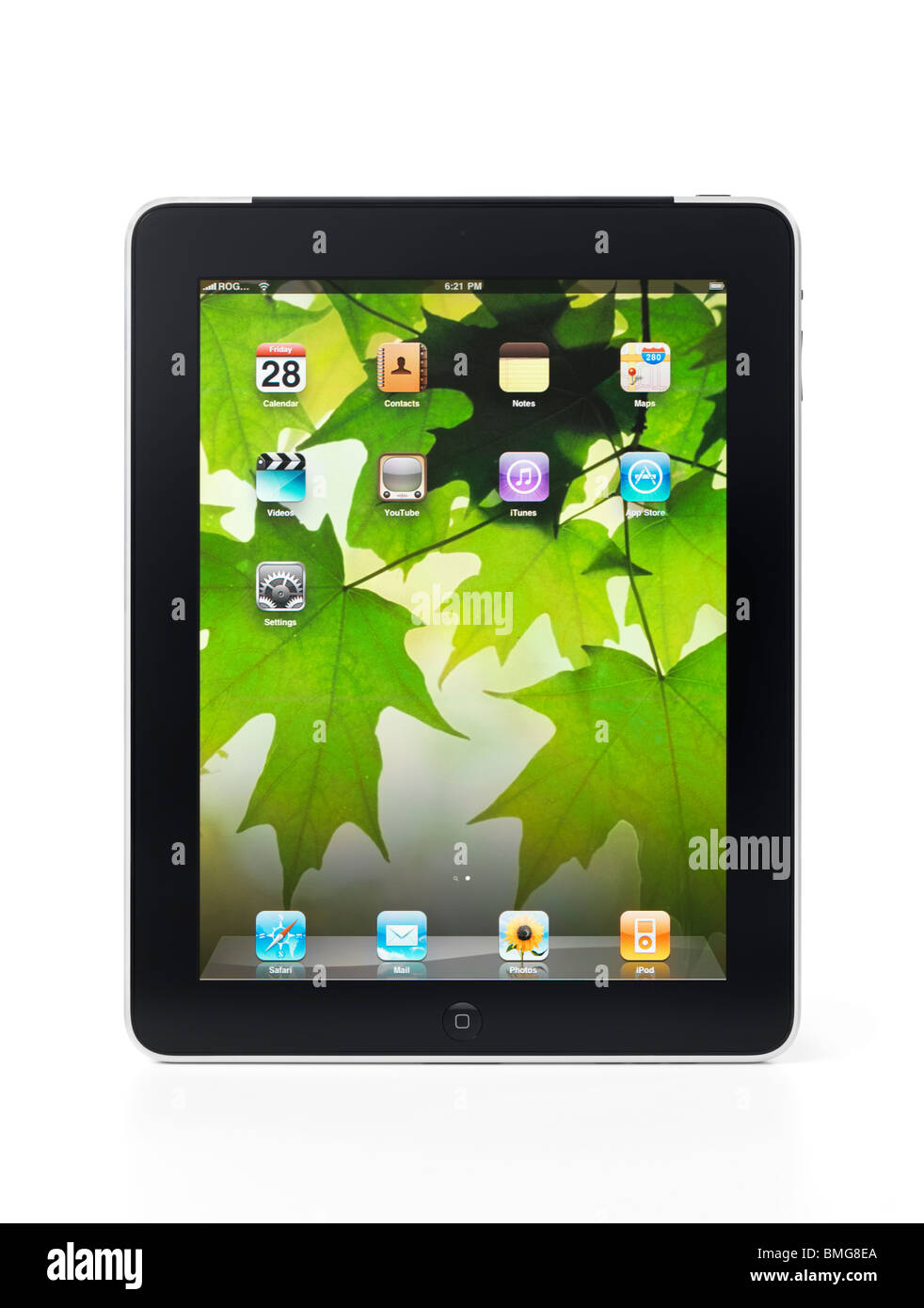 Apple iPad 3G tablet with desktop icons on its display isolated on white background with clipping path Stock Photo