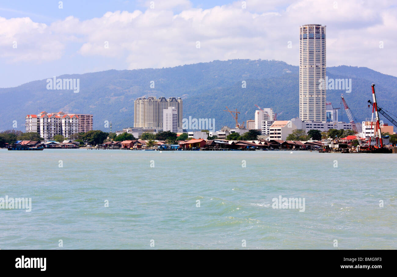Komtar Tower and the waterfront of Georgetown, Penang, Malaysia Stock Photo
