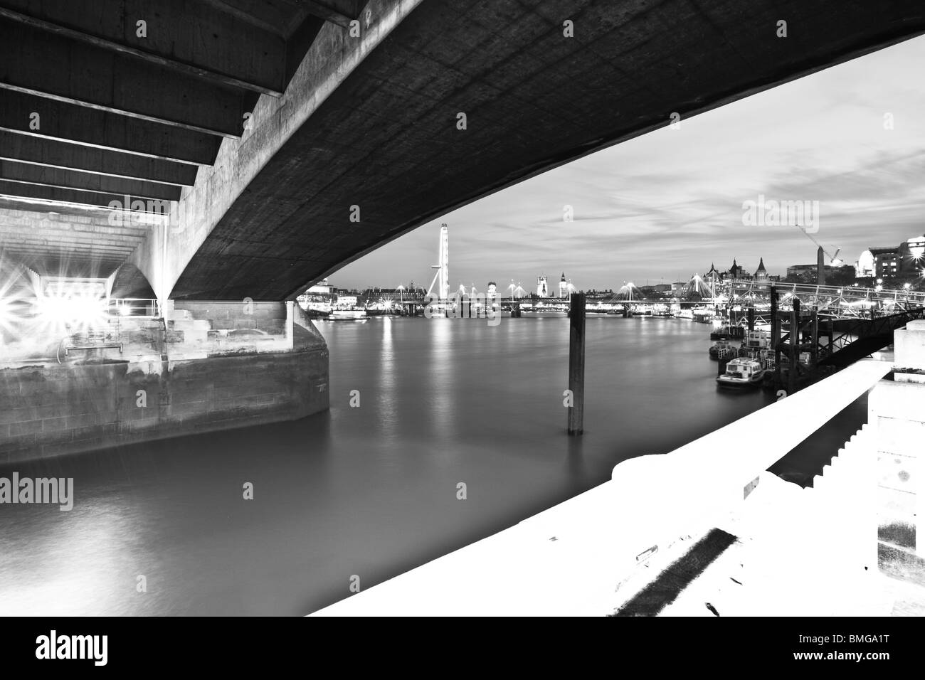 Unusual view of London's night skyline Stock Photo