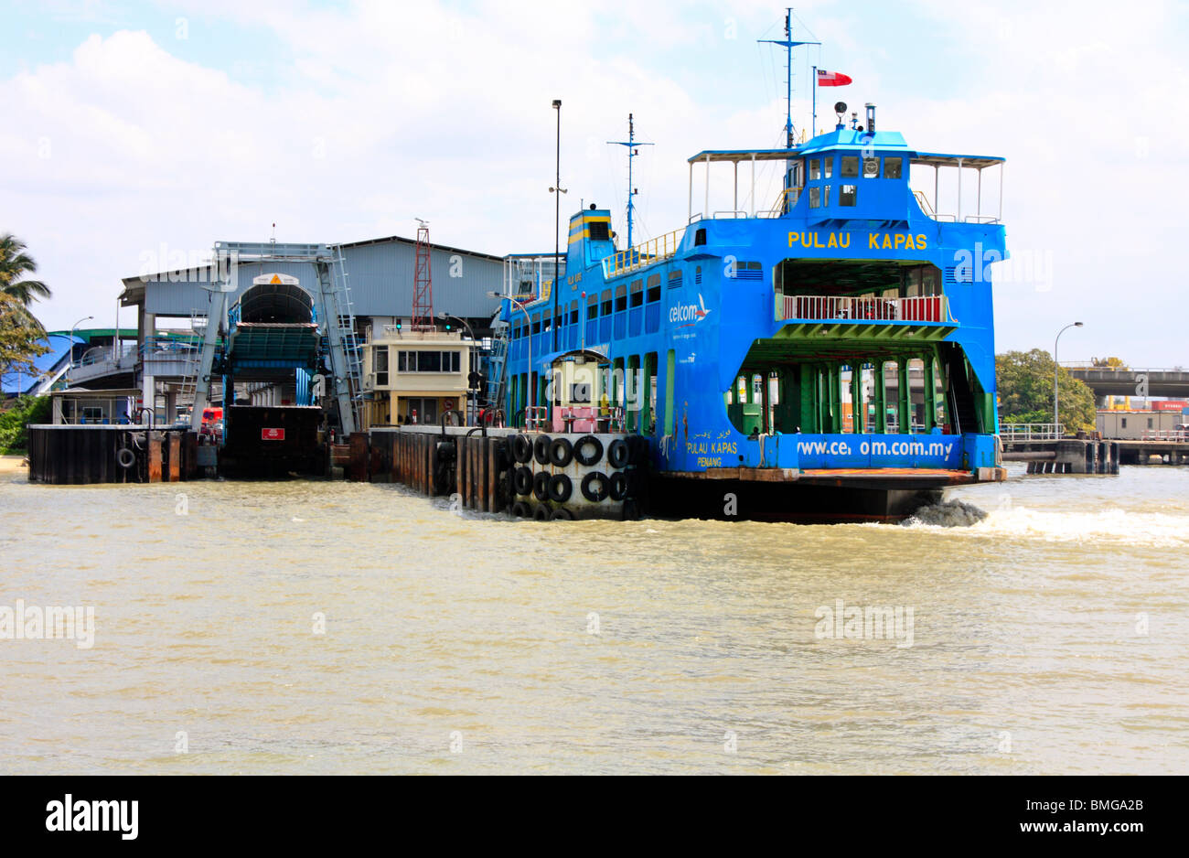 Car and Passenger Ferry at the Butterworth Terminal, Penang Malaysia Stock Photo