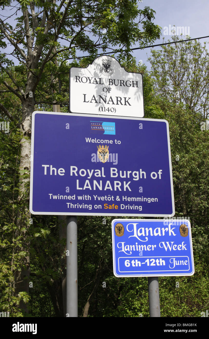 The Royal Burgh of Lanark sign South Lanarkshire Scotland  June 2010 Stock Photo
