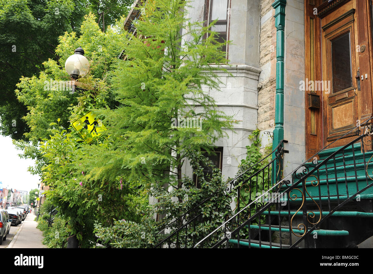 Street view of typical house, door and steps in Old Montreal Stock