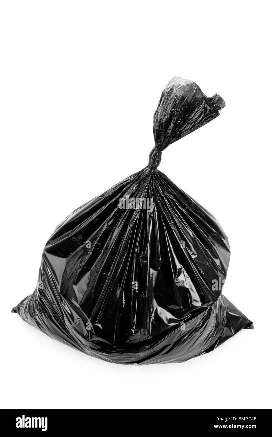 Black Garbage Bag close up Stock Photo