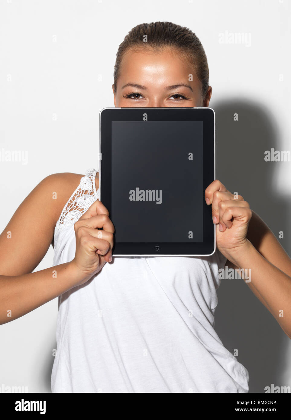 Photo Of Smiling Girl With Apple IPad 3G Tablet Stock Image, 53% OFF