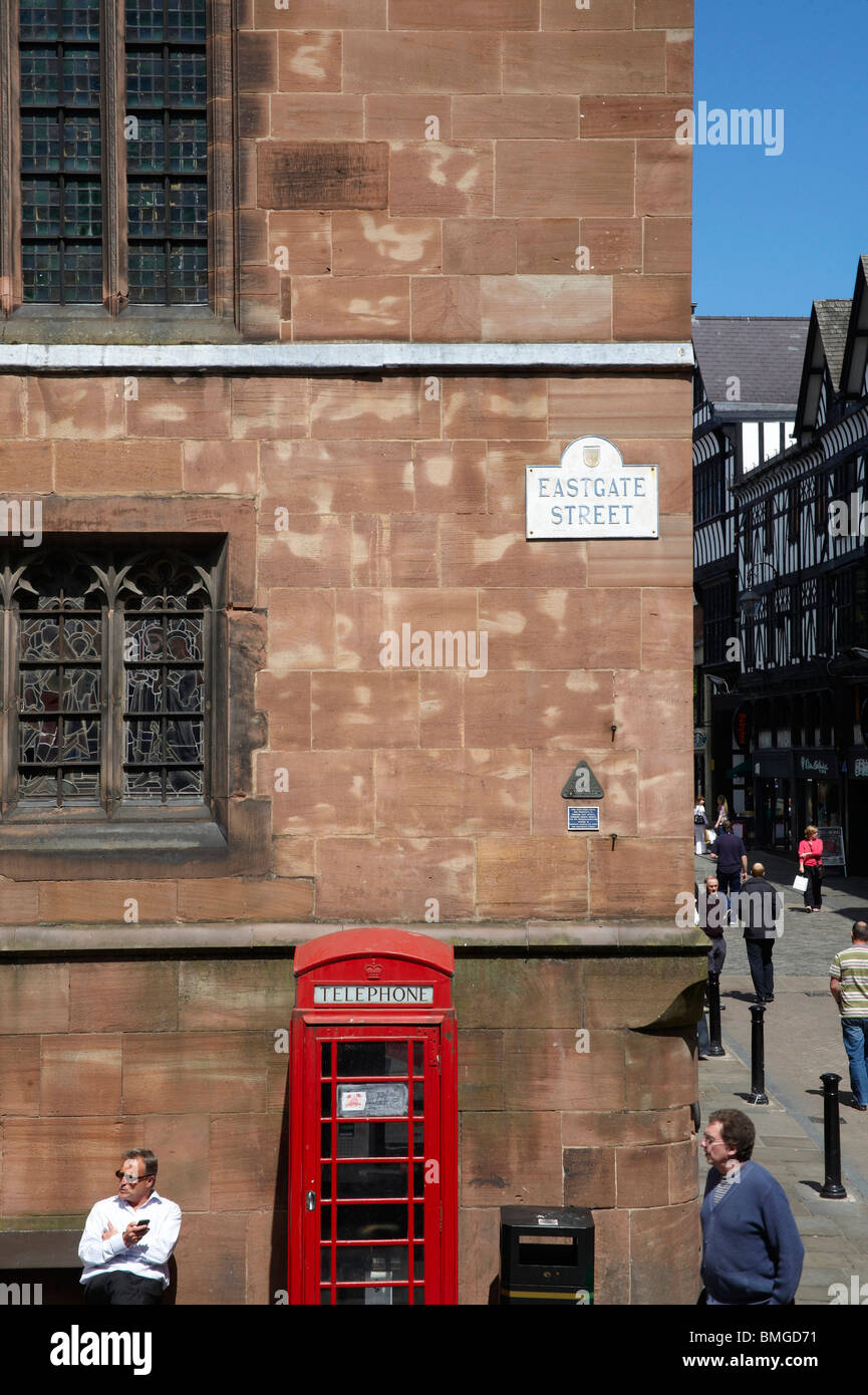 Red telephone box where the Cross meets Eastgate St Chester, North West
