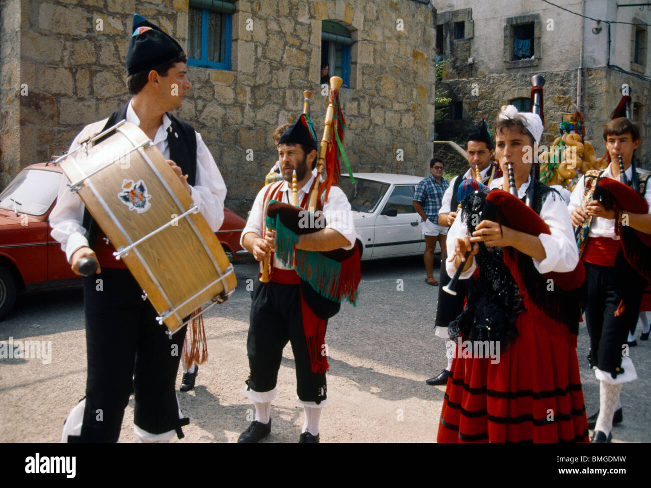 Asturias Spain People Playing Drums And Bagpipes At The Saleo (Maritime