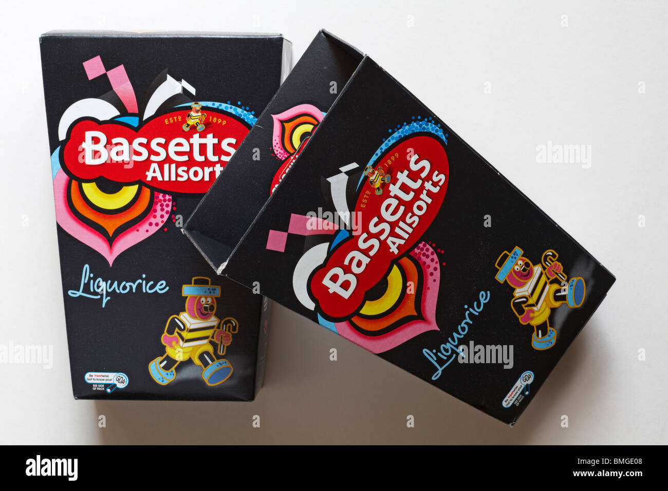 Two boxes of Bassetts liquorice Allsorts, one full and one empty