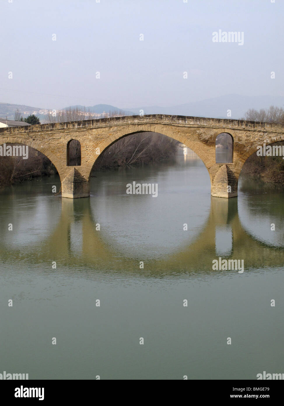 Romanesque Bridge Romanesque bridge of Puente La Reina over Arga river. Navarre. Spain ...