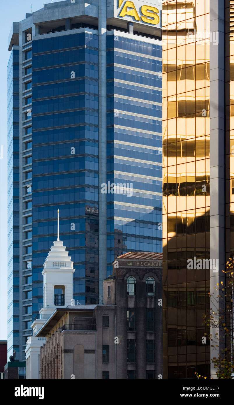 The Smith & Caughey's department store building and a modern glass