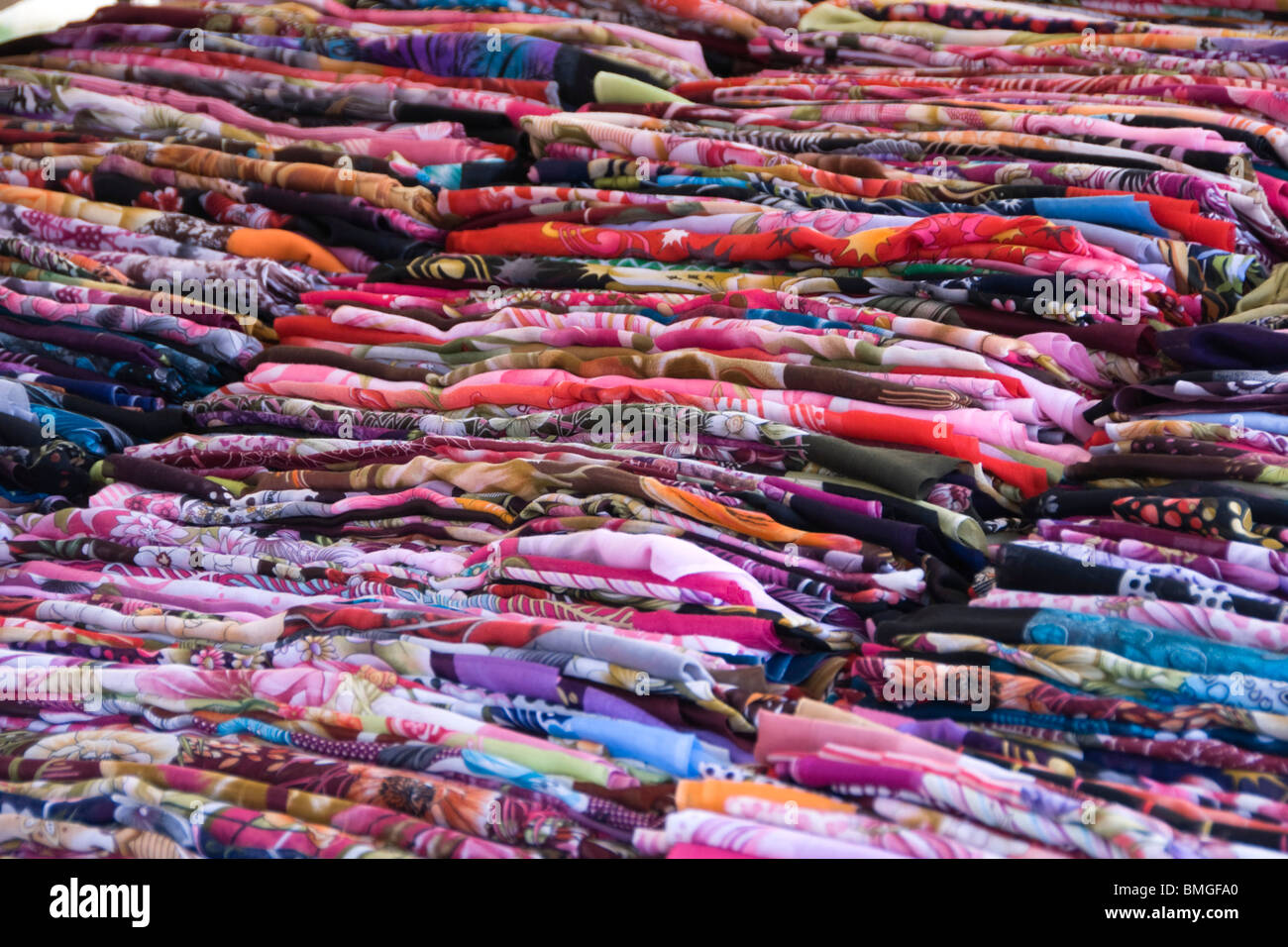 Turkey Antalya - Manavgat market colourful textiles Stock Photo
