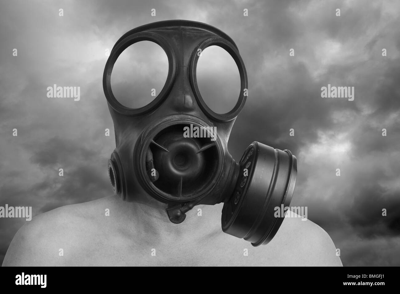 Man wearing a gas mask Stock Photo