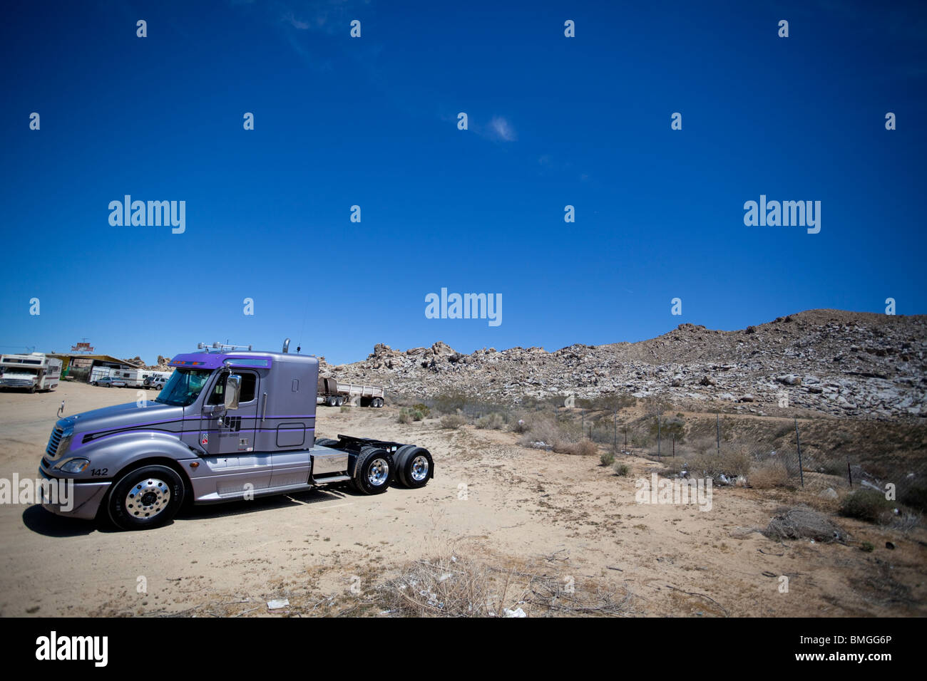 A truck parked in the Mojave Desert, Southern California, USA, United States, Stock Photo