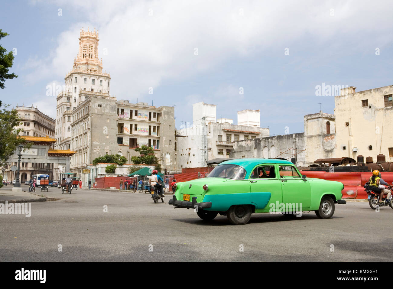 Classic American cars on the streets of Havana in Cuba. Stock Photo