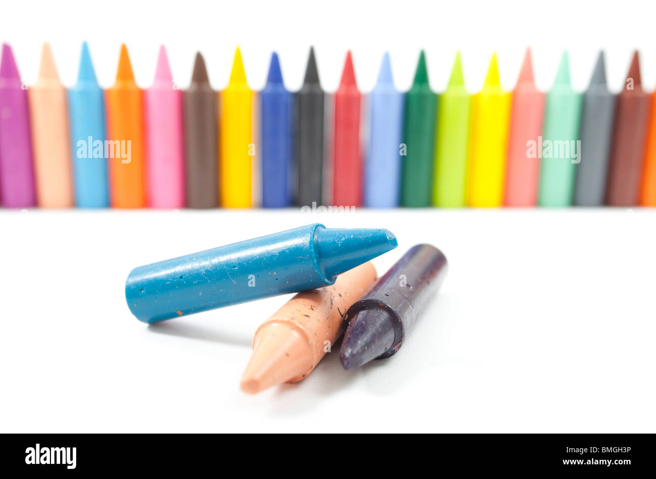 wax crayons on white background Stock Photo