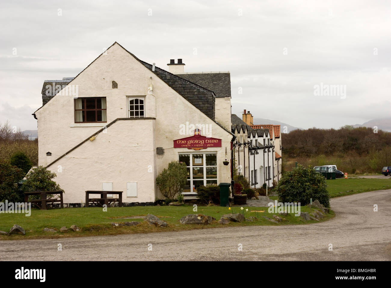 The Giving Tree Shop and houses in Craobh Haven Argyll Stock Photo Alamy