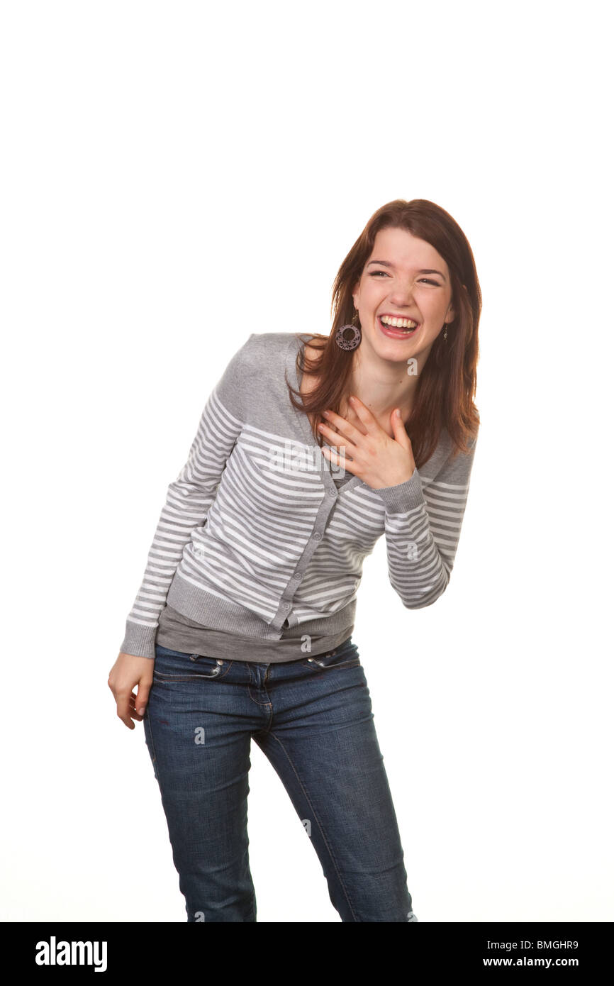 Happy young woman in a frisky atmosphere Stock Photo