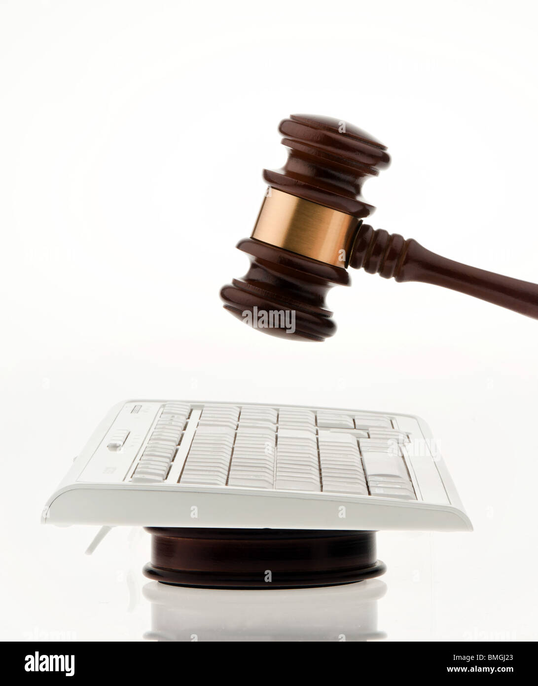 Judge hammer and keyboard. Legal certainty on the Internet. Internet auctions Stock Photo