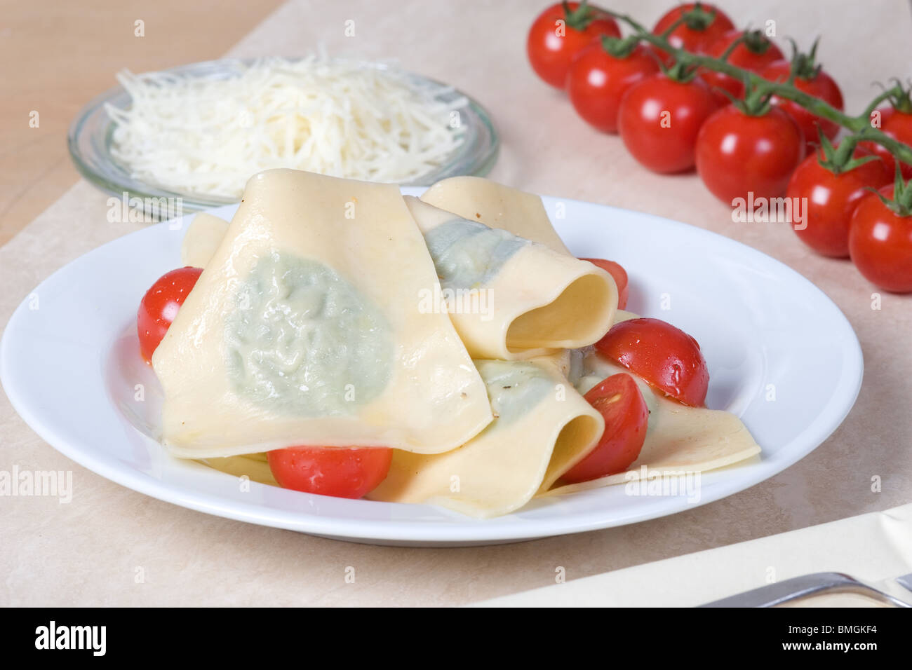 Basil Pasta Stock Photo