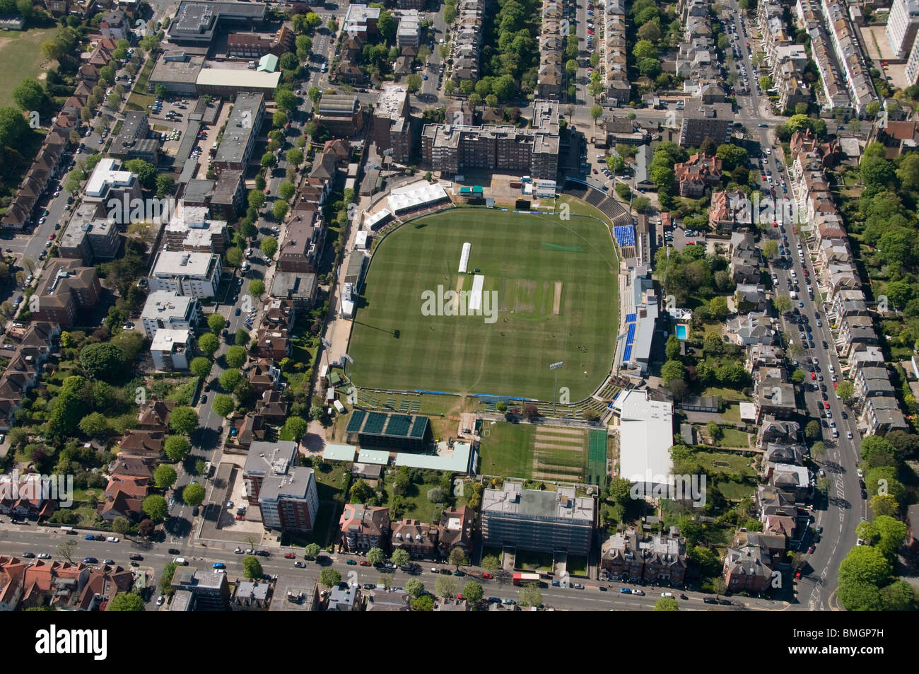 Aerial photograph of Sussex County Cricket Club, Hove, England Stock Photo