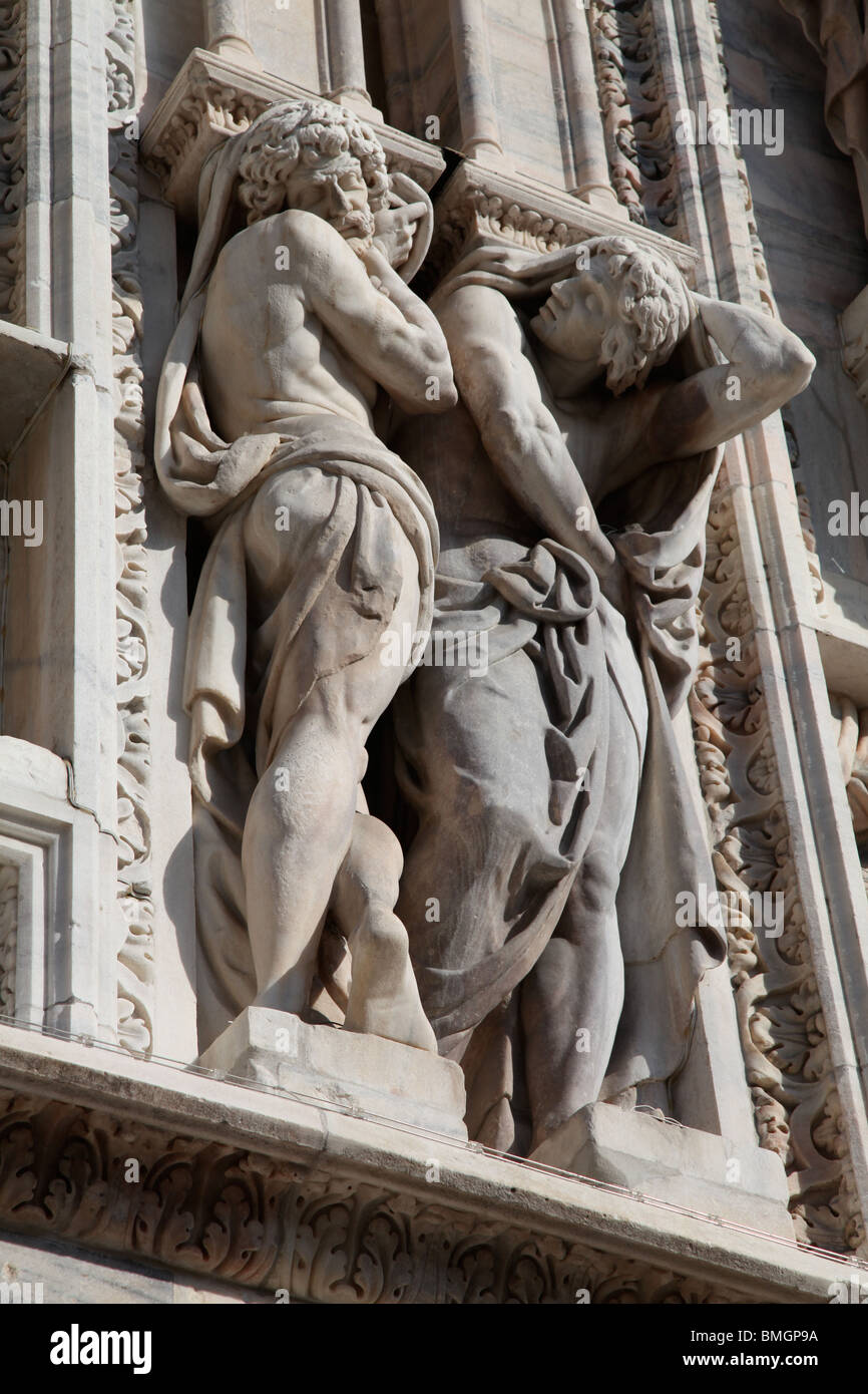 Detail from carvings on side of Milan's Duomo Stock Photo
