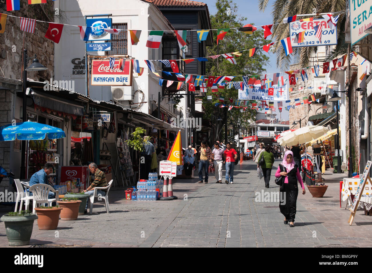Turkey Antalya - shopping street with flags to celebrate Turkish National  Week Stock Photo - Alamy